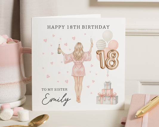 18th Birthday Card for Sister, Personalised Birthday Card for Her, Birthday Card for Girl, 18th Birthday Card, Sister Birthday Card
