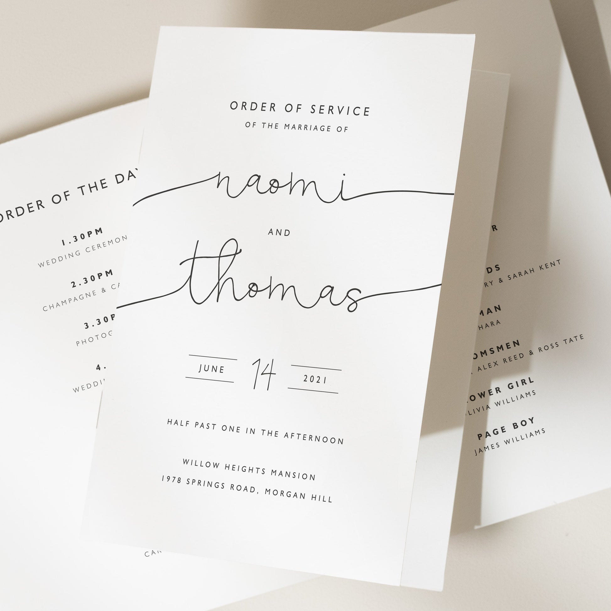 Order of Service, Wedding Program, Order Of Service Booklet Wedding, Folding Wedding Program, Simple Wedding Program 'Naomi'