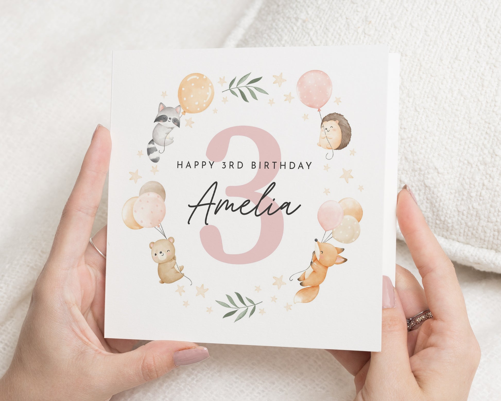 3rd Birthday Card for Girl, Personalised Animal Birthday Card, Birthday Card for Daughter, Cute Woodland Birthday Card, Kids Birthday Card