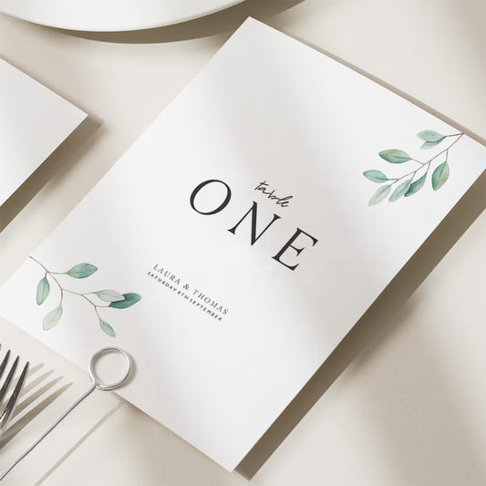 Greenery Wedding Table Names, Green Leaf Table Numbers, Personalised Table Number Cards, Rustic Table Number, Wedding Decor 'Laura'