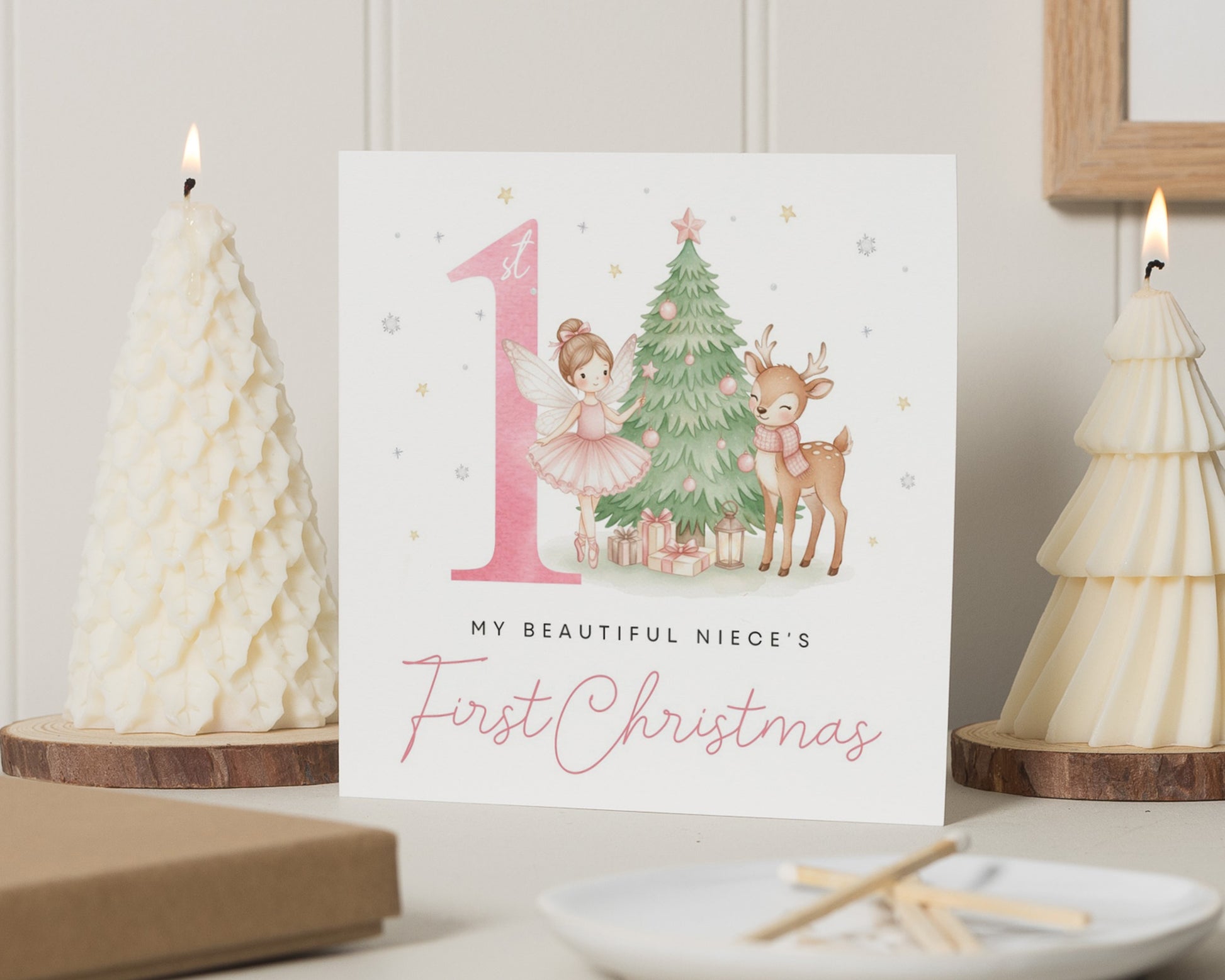 1st Christmas Card for Niece, First Christmas Card for Girl, Niece Christmas Card, Cute Reindeer Christmas Card, Personalised Baby Card