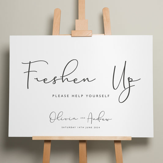Simple Freshen Up Wedding Sign, Bathroom Basket Wedding Sign, Minimalistic Bathroom Wedding Welcome Sign, Wedding Signage 'Olivia'