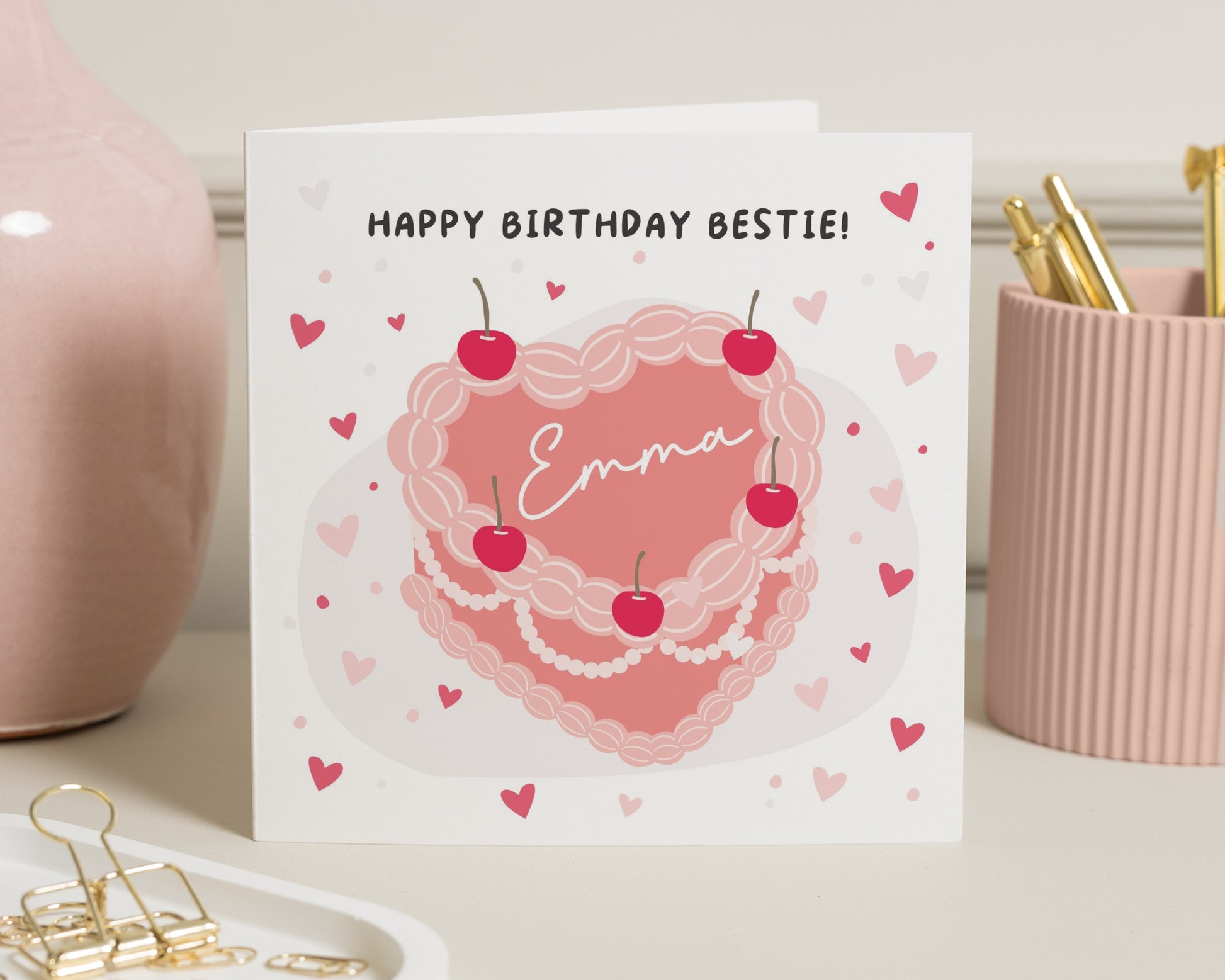 Birthday Card for Best Friend, Personalised Birthday Card, Birthday Card for Her, Cute Birthday Card, Heart Cake Birthday Card