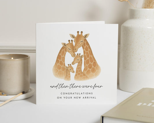 And Then There Were Four Card, New Baby Card, Giraffe Family Card, Congratulations On Your New Arrival, Family Of Four Card, Cute Baby Card