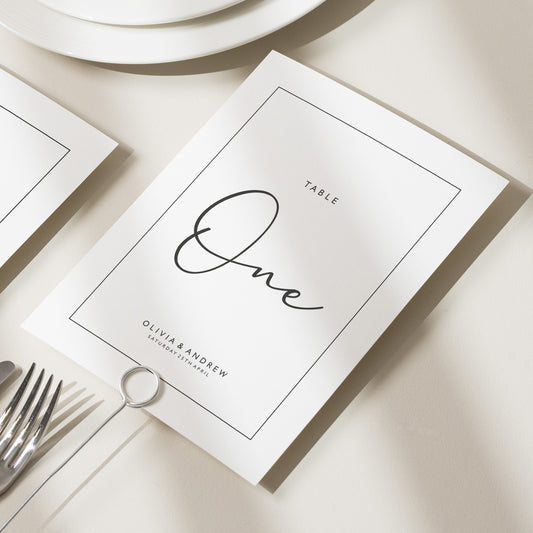 Elegant Table Number, Calligraphy Table Numbers, Table Name Cards Wedding, Table Number Cards, Simple Table Numbers, Double Sided 'Olivia'