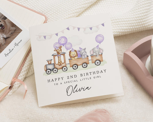 2nd Birthday Card for Girl, Personalised Birthday Card, Animal Birthday Card, Birthday Card for Daughter, Cute 2nd Birthday Card