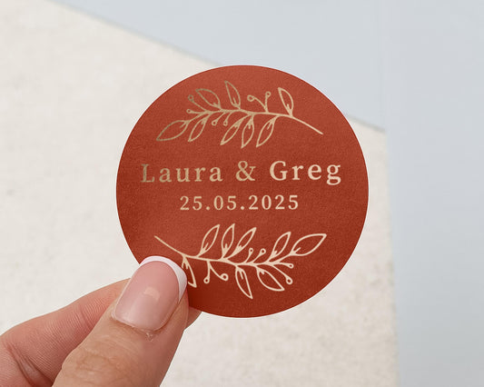 Personalised Wedding Sticker, Custom Name Wedding Label, Gold Foil Wedding Sticker, Wedding Favour Sticker, Elegant Wedding Seal