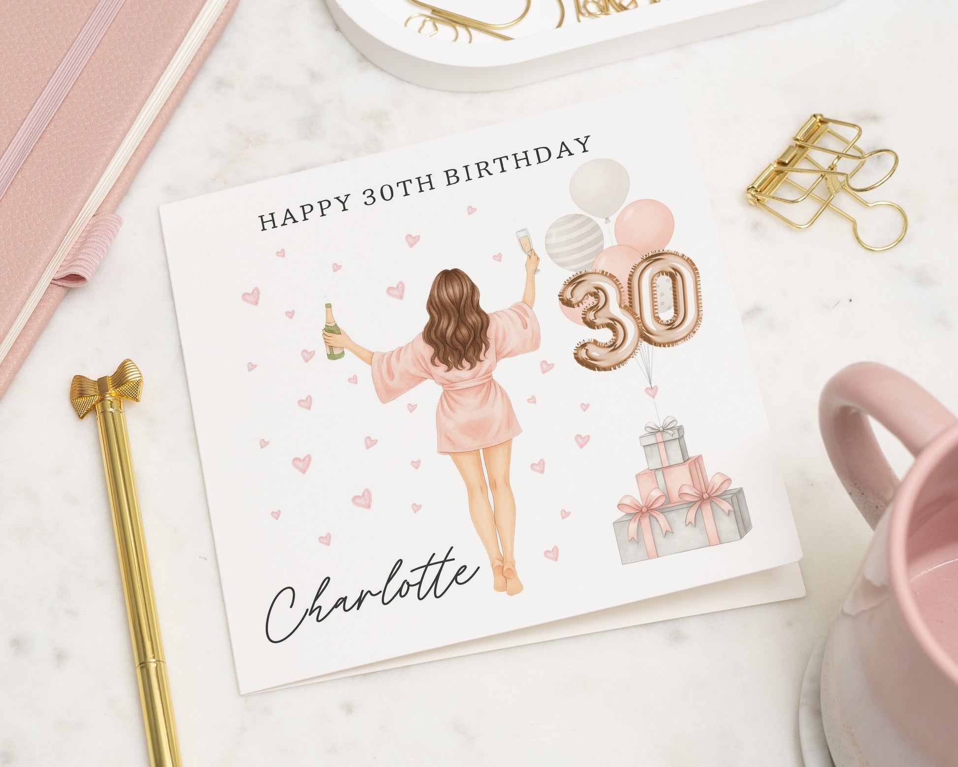 30th Birthday Card for Her, Personalised Birthday Card, Birthday Card for Friend, Daughter, Niece, Granddaughter, Cute Balloons