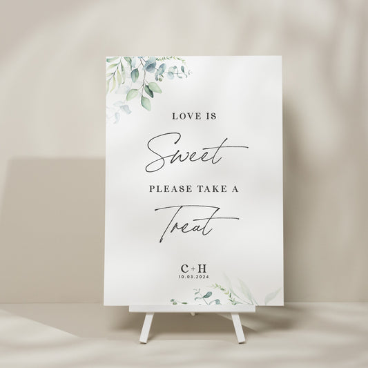 Greenery Sweet Station Wedding Sign, Botanical Wedding Sweet Table Sign, Take A Treat Wedding Sign, Foliage Wedding Signage 'Charlotte'