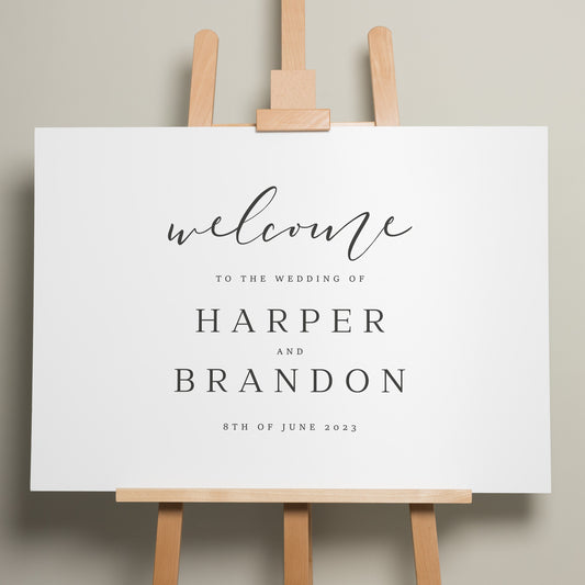 Wedding Welcome Sign, A1 Wedding Sign, Calligraphy Wedding Signage, Personalised Modern Welcome Sign, Minimalist Wedding Design 'Harper'