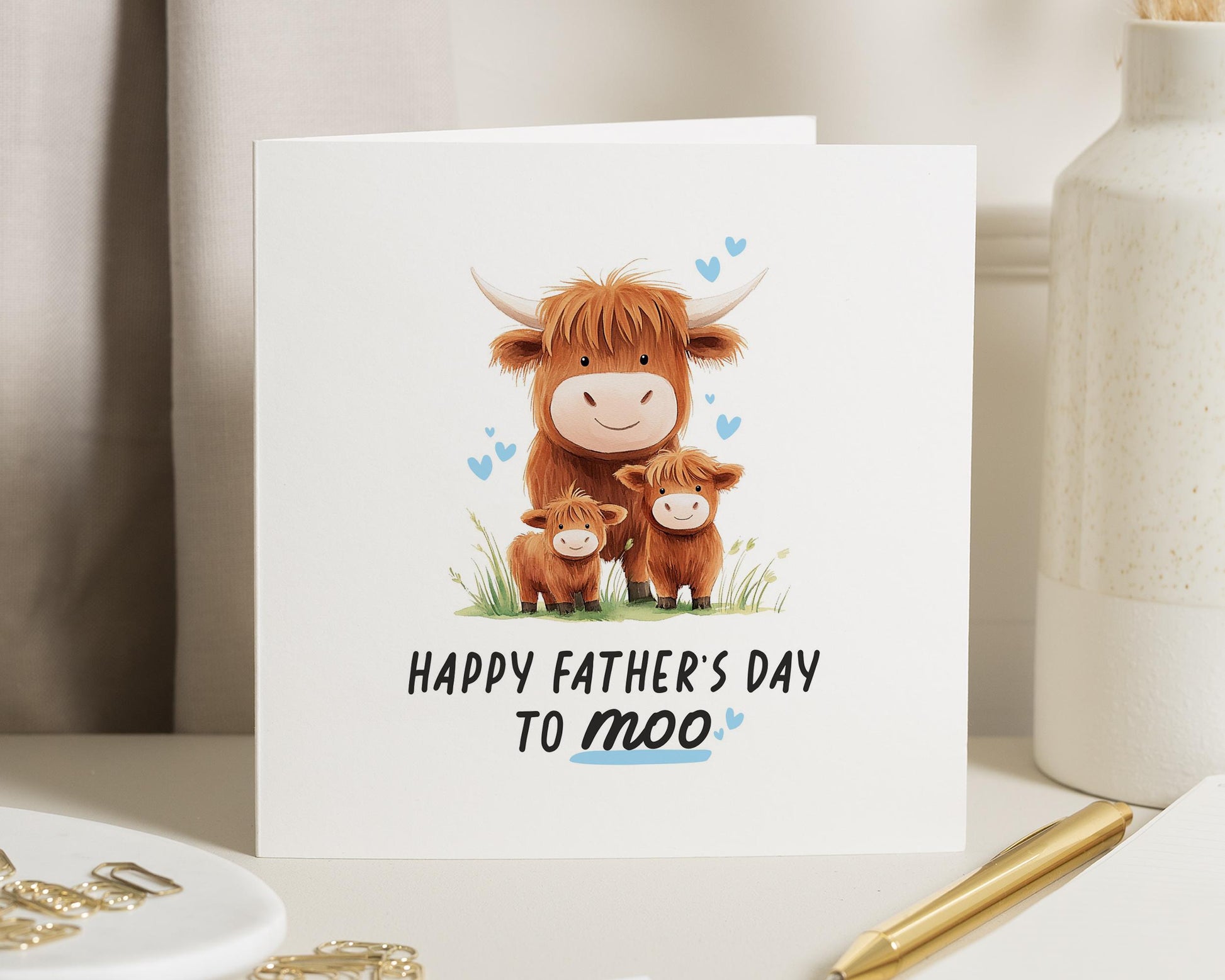 Fathers Day Card, Fathers Day Card from Kids, Highland Cow Fathers Day Card, Cute Fathers Day Card for Dad, Fathers Day Card for Him