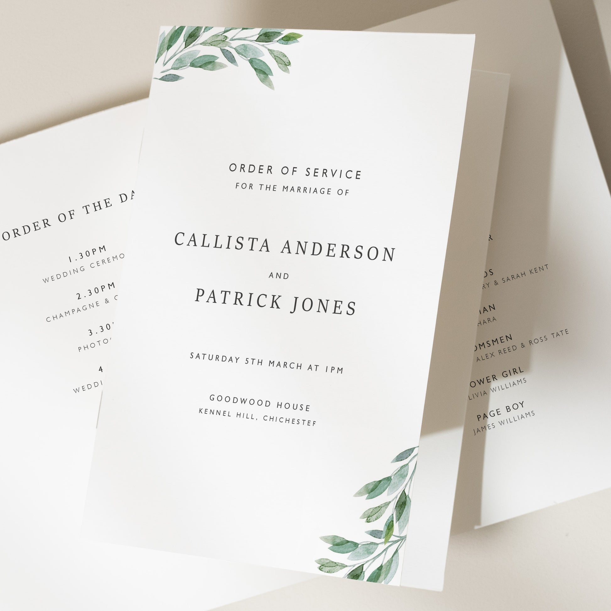 Greenery Order Of Service, Wedding Booklet, Eucalyptus Wedding Program, Sage Custom Order of the Day, Botanical Wedding Ceremony 'Callista'