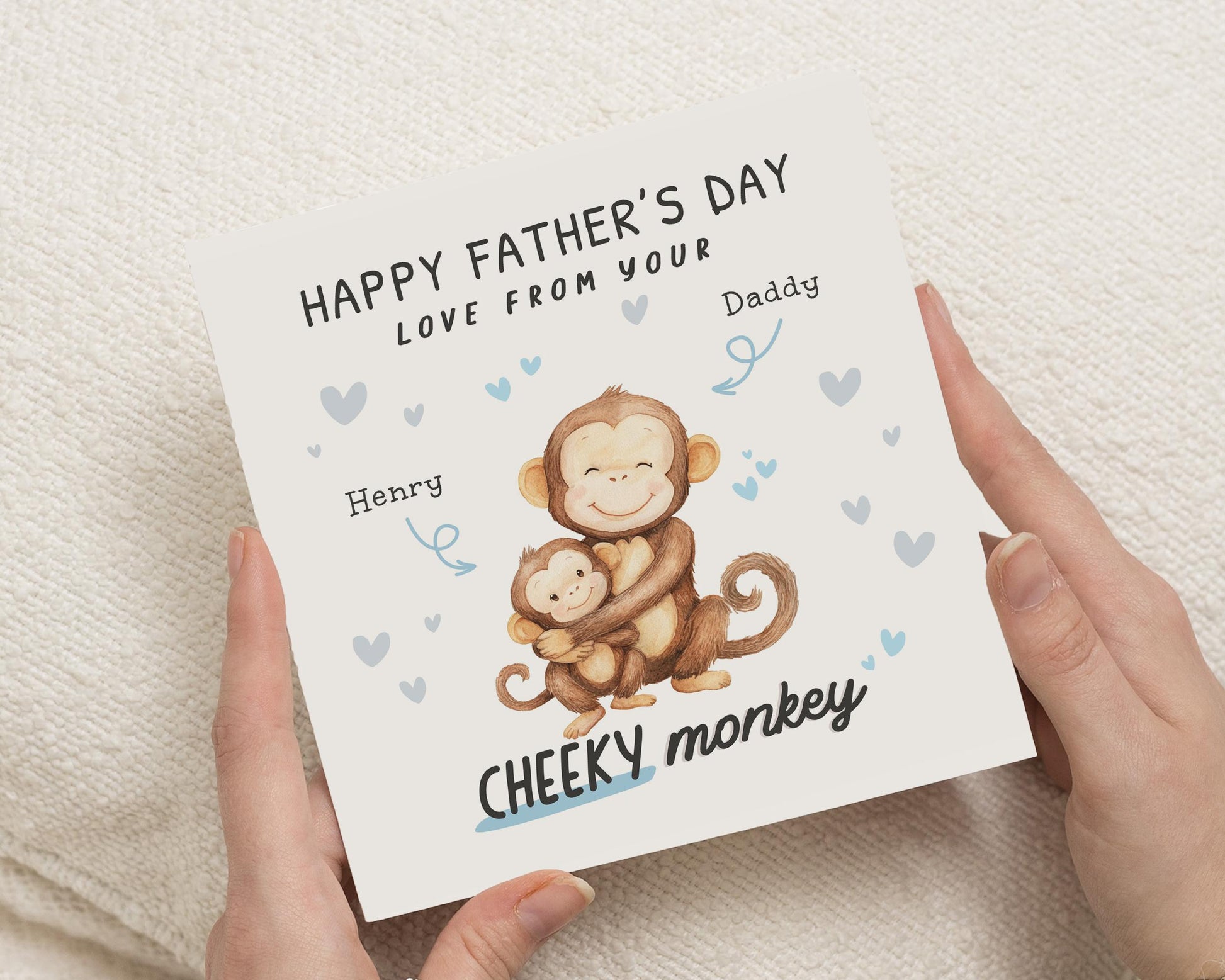 Fathers Day Card from Child, Cheeky Monkey Fathers Day Card, Personalised Daddy Card, Cute Animal Card for Dad