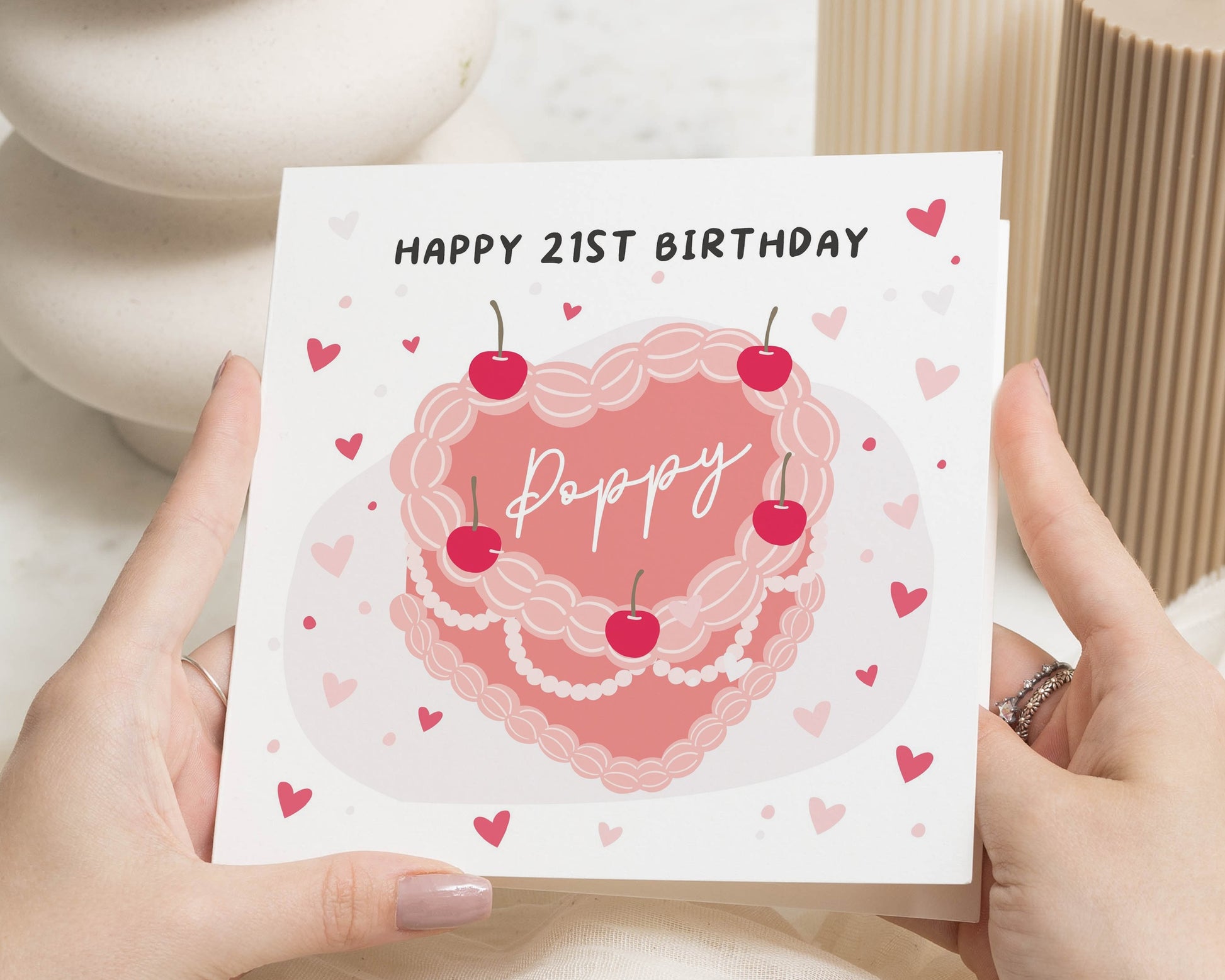 21st Birthday Card, Birthday Card for Her, Personalised Birthday Card, Cute Birthday Card for Daughter, Heart Cake Birthday Card