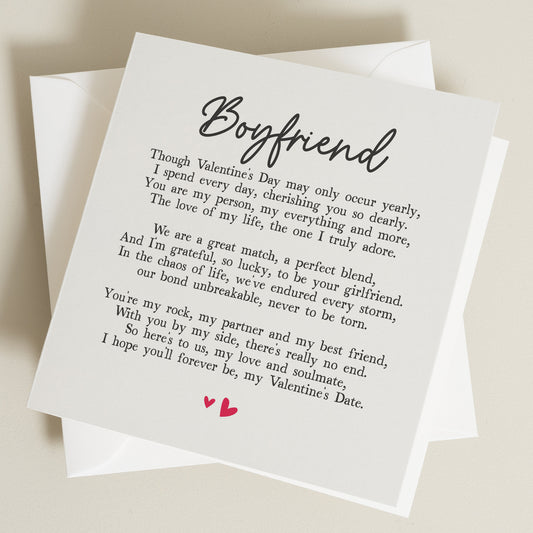Valentine's Day Card For Boyfriend, Valentine's Card With Poem For Partner, Boyfriend Card For Valentine's Day, Valentine's Gift For Him