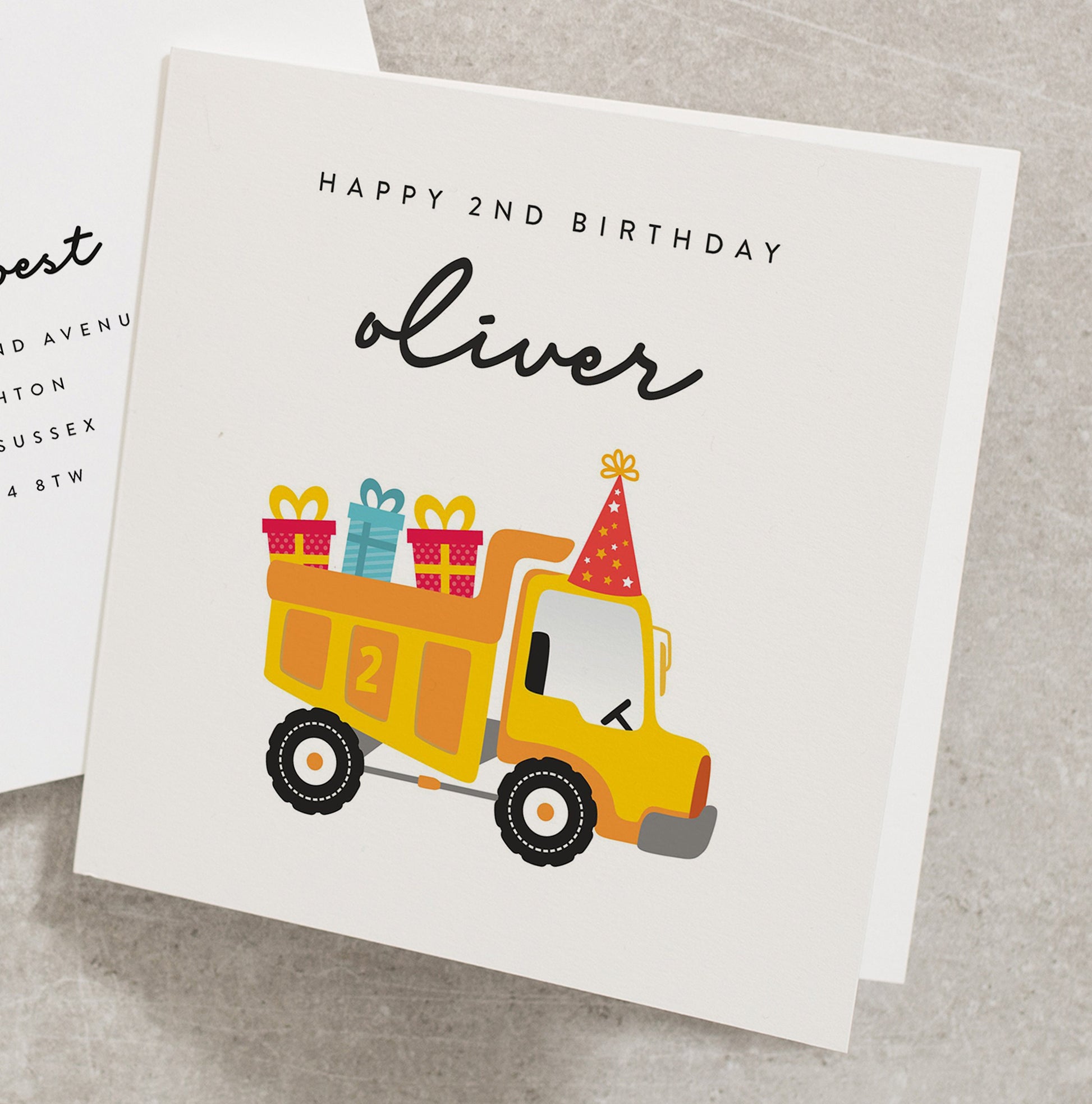 Personalised Boys Dumper Truck 2nd Birthday Card For Son, Construction Birthday Card, Happy 2nd Birthday, 2nd Birthday Card BC1121