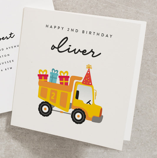 Personalised Boys Dumper Truck 2nd Birthday Card For Son, Construction Birthday Card, Happy 2nd Birthday, 2nd Birthday Card BC1121