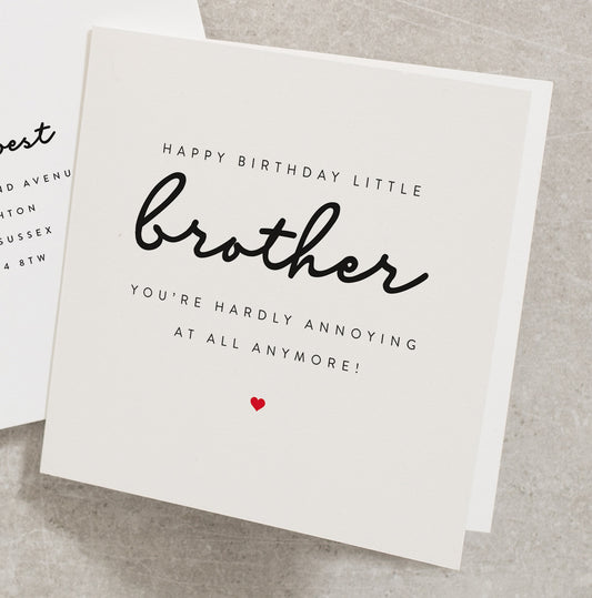 Funny Little Brother Birthday Card, You're Hardly Annoying At All Anymore Birthday Card for Brother, Younger Brother Birthday Card BC173