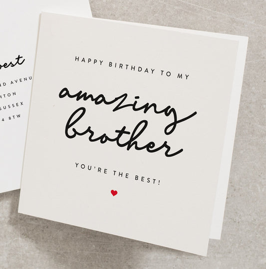 Happy Birthday To My Amazing Brother You're The Best, Birthday Card For Brother, Amazing Brother Birthday Card, Simple Brother Card BC176