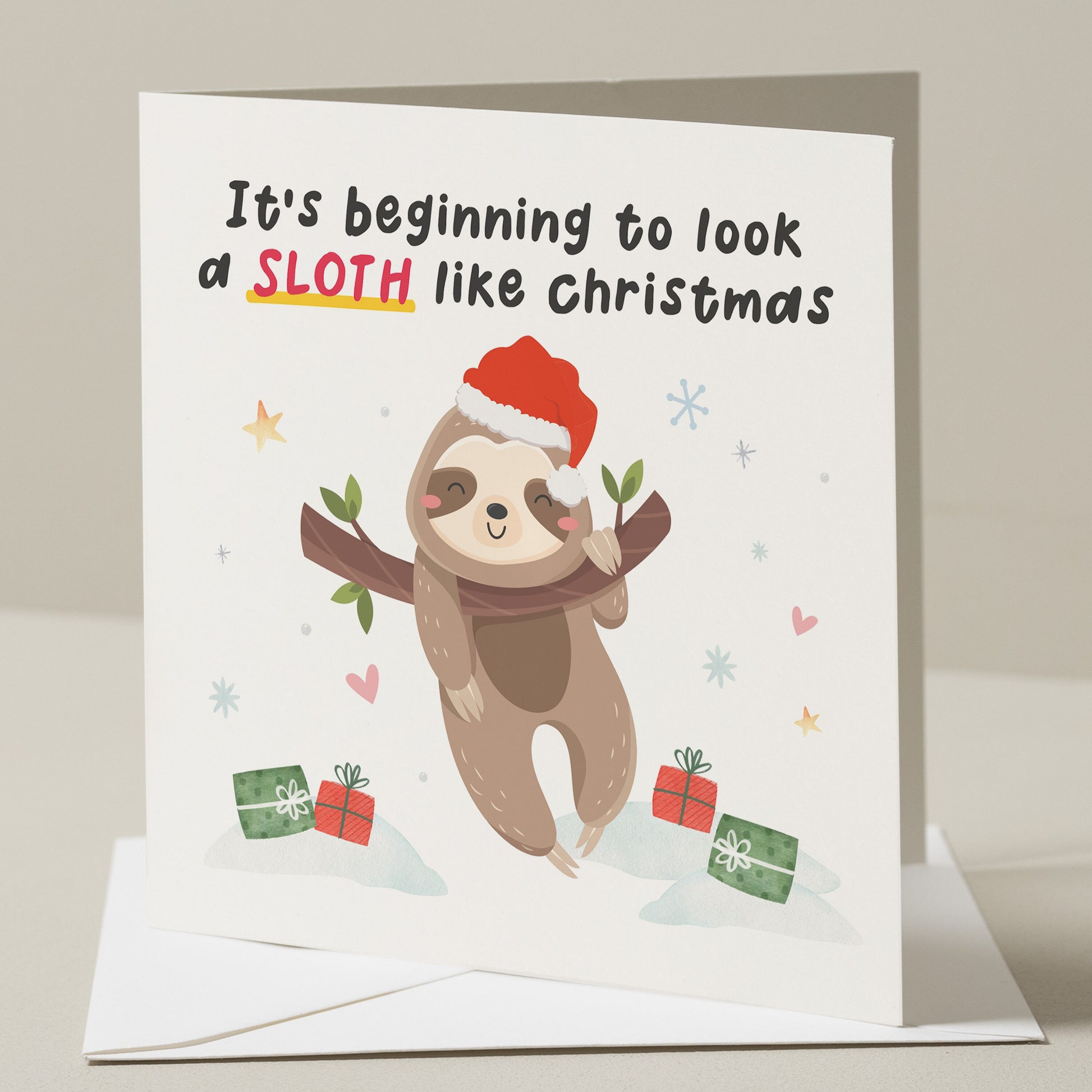 It's Beginning To Look A Sloth Like Christmas, Pun Christmas Card, Cute Christmas Punny Card, Animal Sloth Pun Christmas Card, For Them