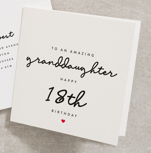 Granddaughter's 18th Birthday Card, To An Amazing Granddaughter Happy 18th Birthday, 18th Birthday Card Granddaughter, BC398
