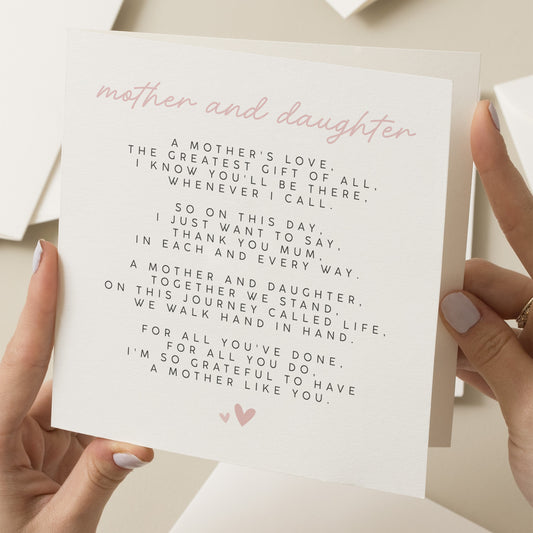 Mothers Day Card From Daughter, Mother's Day Poem Card, The Love Between Mother And Daughter Lasts Forever, Mothers Daughter Poem, Mum Gift