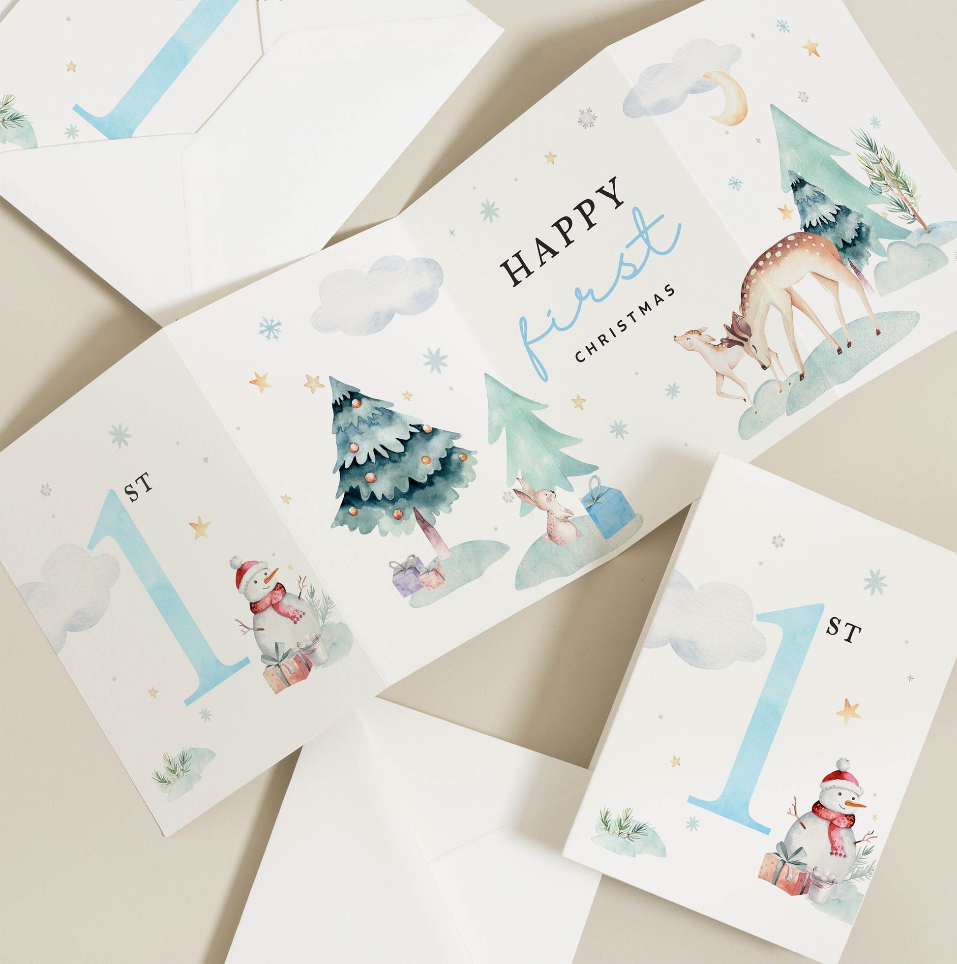 Happy 1st Christmas Card, Christmas Card For Boy, First Christmas Card Boy, with Cute Winter Animal, Baby's 1st Christmas Card