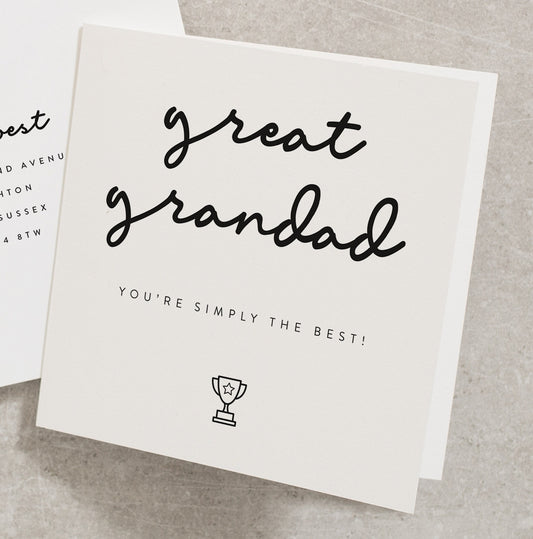 Great Grandad You're Simply The Best, Great Grandad Birthday Card, Best Great Grandad, Great Grandparent Birthday Card BC321