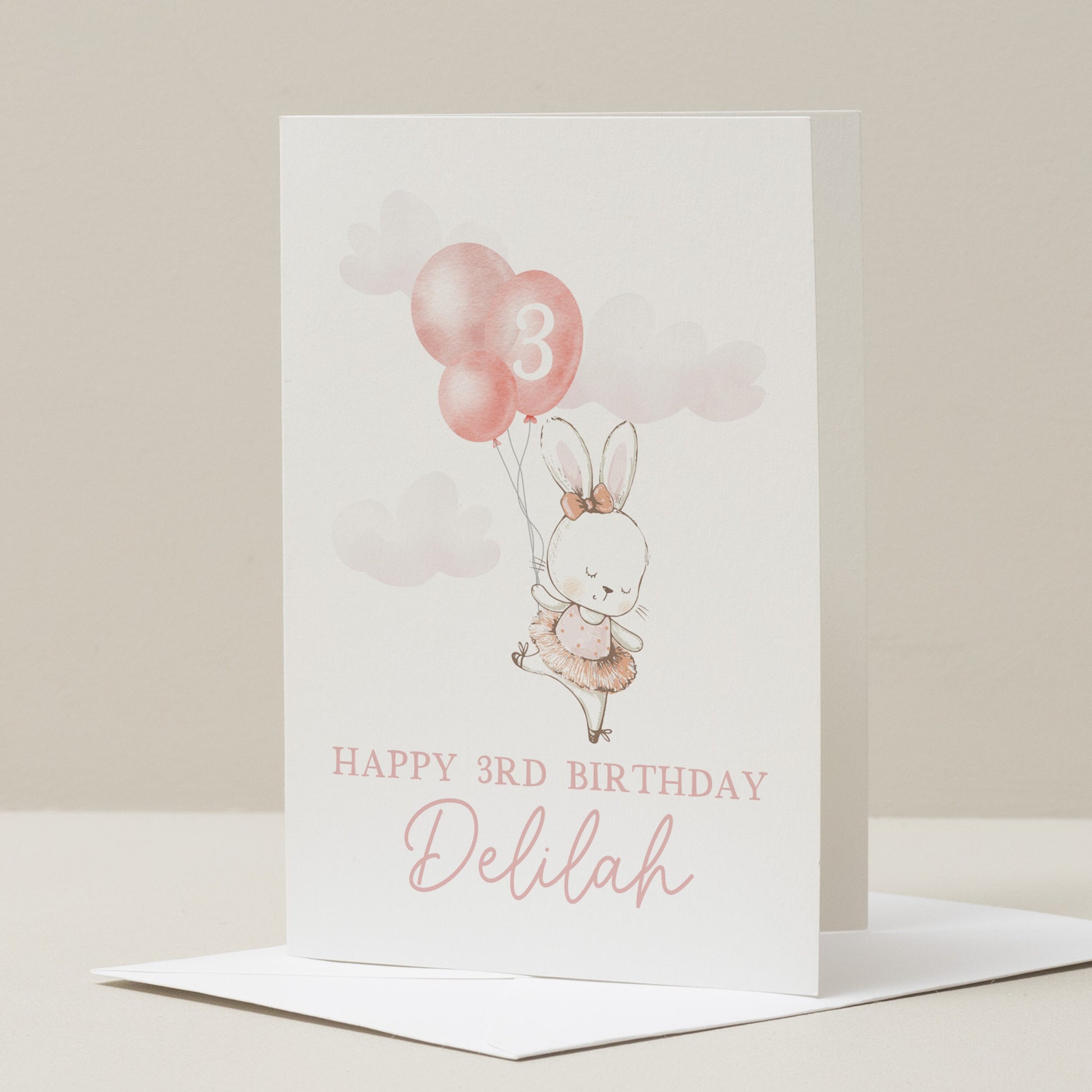 3rd Birthday Card Daughter, Third Birthday Card For Niece, Happy Birthday Granddaughter Card, 3rd Birthday Card For Little Girl, Bunny