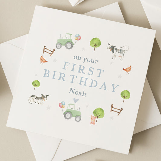 Personalised 1st Birthday Card, Animal Birthday Card, Children's First Birthday Card, For Daughter, For Son, Cute First Birthday Card