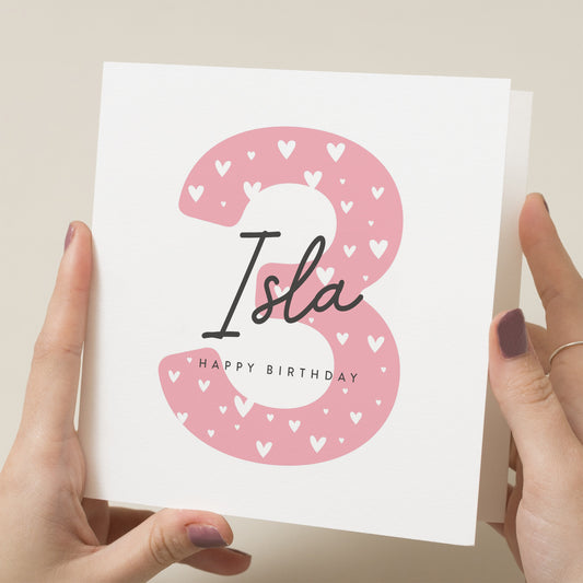 Personalised 3rd Birthday Card Daughter, Third Birthday Card For Niece, Happy Birthday Granddaughter Card, 3rd Birthday Card