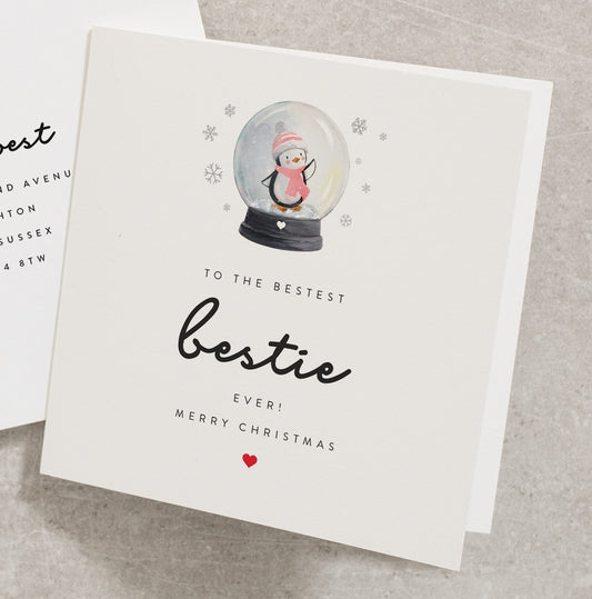 Bestie Christmas Card, Xmas Card to my Best Friend, Christmas Card for My Friend, Penguin Christmas Card for my BFF CC479
