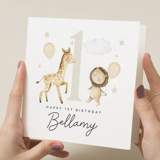 Personalised Children's 1st Birthday Card, Safari Birthday Card, Girls First Birthday Card, For Daughter, 1st Birthday Granddaughter