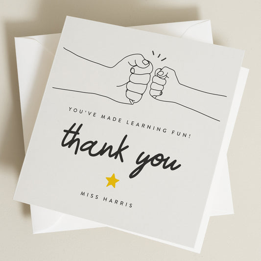 Teacher Thank You Card, Personalised You've got This Teacher Card, End of Term Gifts For Teachers, Fist Bump Card For Teachers TC043