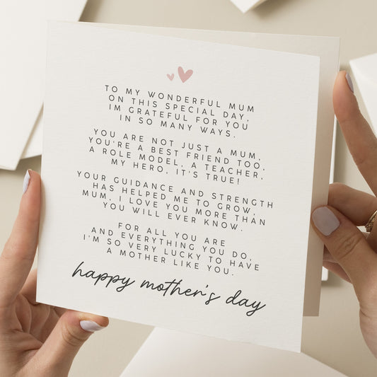 Poem Mothers Day Card From Daughter, Mother's Day Poem Card For Her, Cute Mother Day Card Mum, Happy Mothers Day Cards, Mothers Day Gift