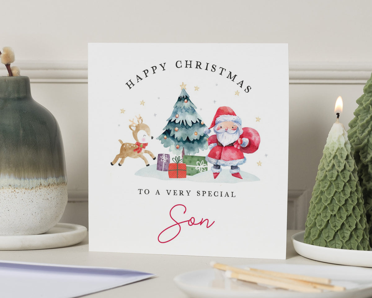 Christmas Card for Son, Son Christmas Card, Cute Christmas Card, Xmas Card for Son, Santa Christmas Card, Reindeer Christmas Card