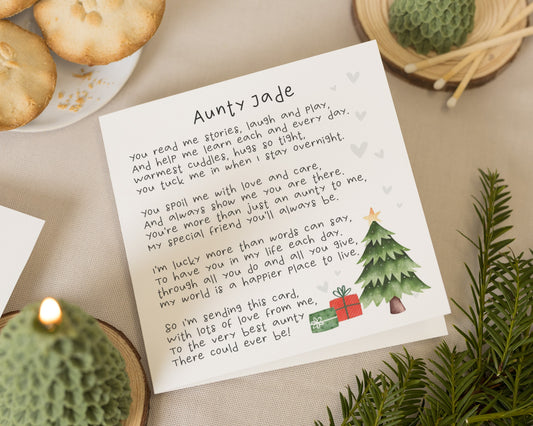 Christmas Card for Auntie, Personalised Aunty Christmas Card, Auntie Christmas Cards, Poem Christmas Card for Her, Cute Card From Child
