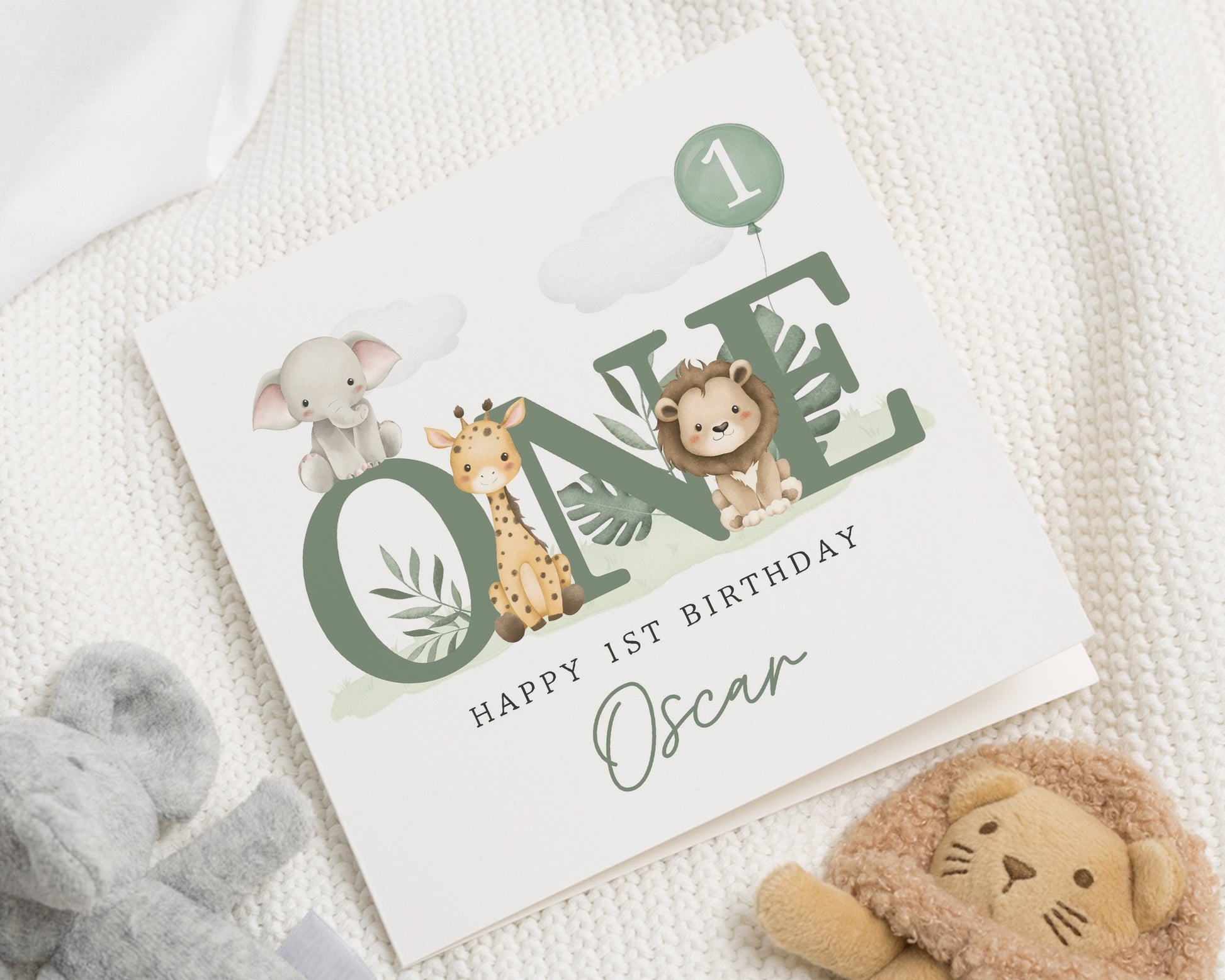 1st Birthday Card, Personalised Safari Birthday Card, Birthday Card for Boy, Birthday Card for Girl, Animal Birthday Card, First Birthday