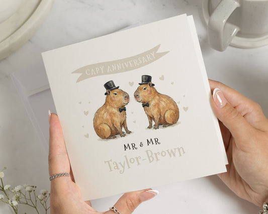 Anniversary Card for Couple, Personalised Capybara Anniversary Card, Mr and Mr Anniversary Card, Funny Anniversary Card for Him and Him