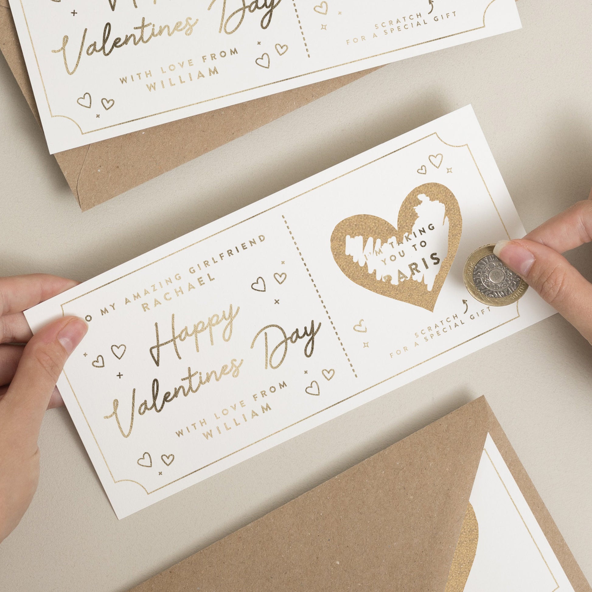 Gold Foil Valentine&#39;s Gift Voucher, Valentine&#39;s Day Scratch Card, Scratch To Reveal Gift, Couples Valentines Day Gift, Romantic Gift Voucher