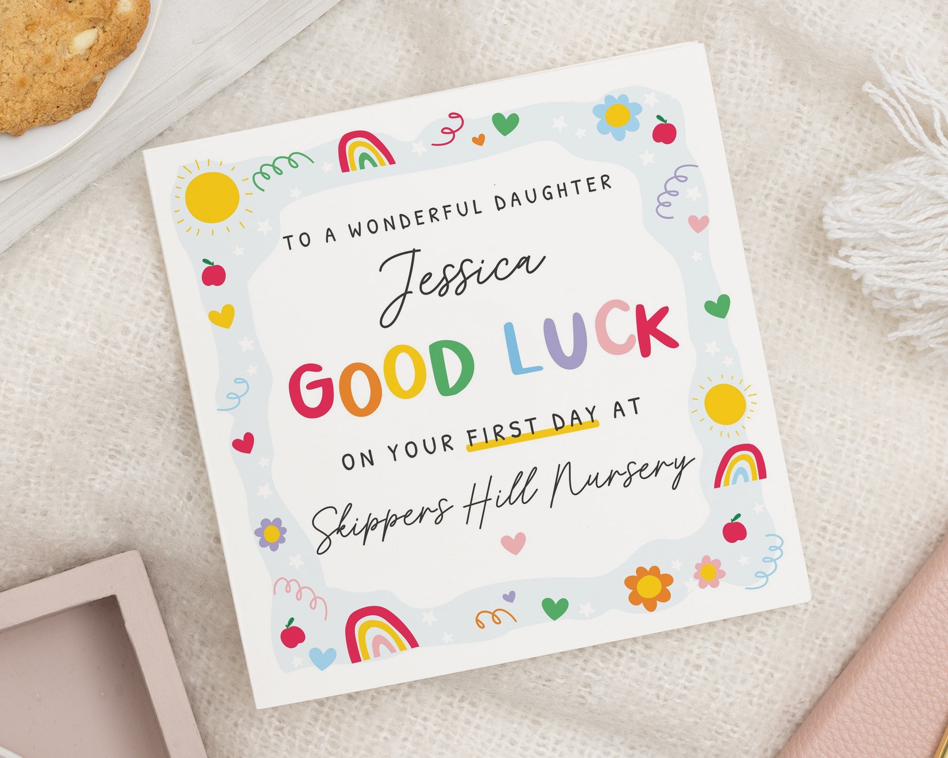 First Day at Nursery Card, Good Luck Card for Daughter, Personalised School Card, First Day of School Card for Girl, Nursery Card