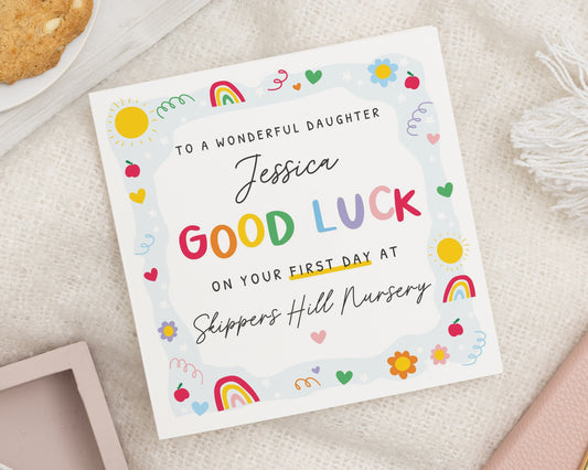 First Day at Nursery Card, Good Luck Card for Daughter, Personalised School Card, First Day of School Card for Girl, Nursery Card