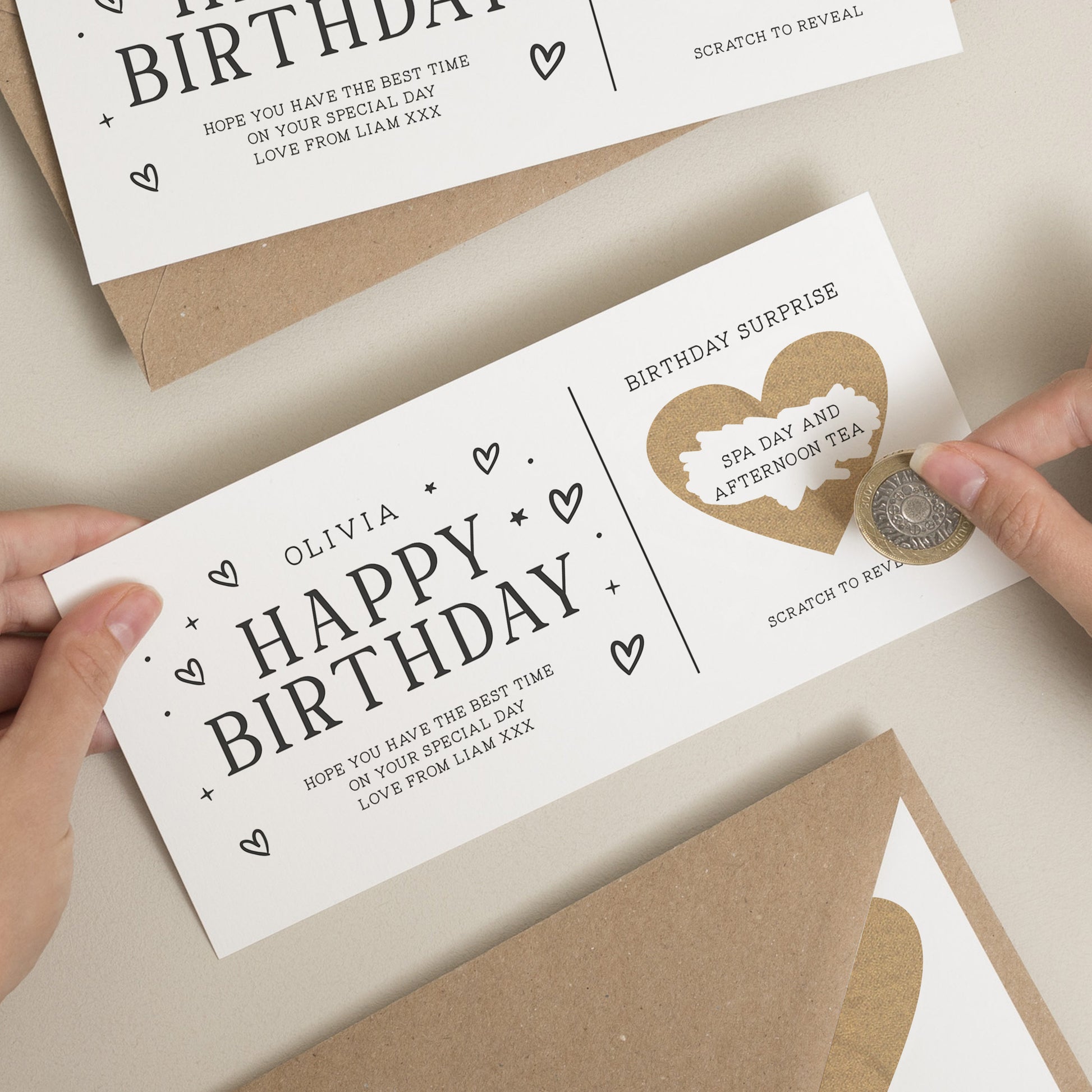 Personalised Gift Voucher Card For Girlfriend, Happy Birthday Scratch Reveal Card, Scratch To Reveal Surprise Gift Voucher, Surprise For Her