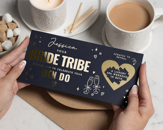 Personalised Hen Do Gift Voucher, Bride Tribe Invitation, Spa Weekend Reveal, Custom Hen Party Voucher