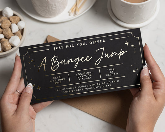 Personalised Bungee Jump Gift Voucher, Experience Day Gift, Gold Foil, Custom Adventure Gift Card