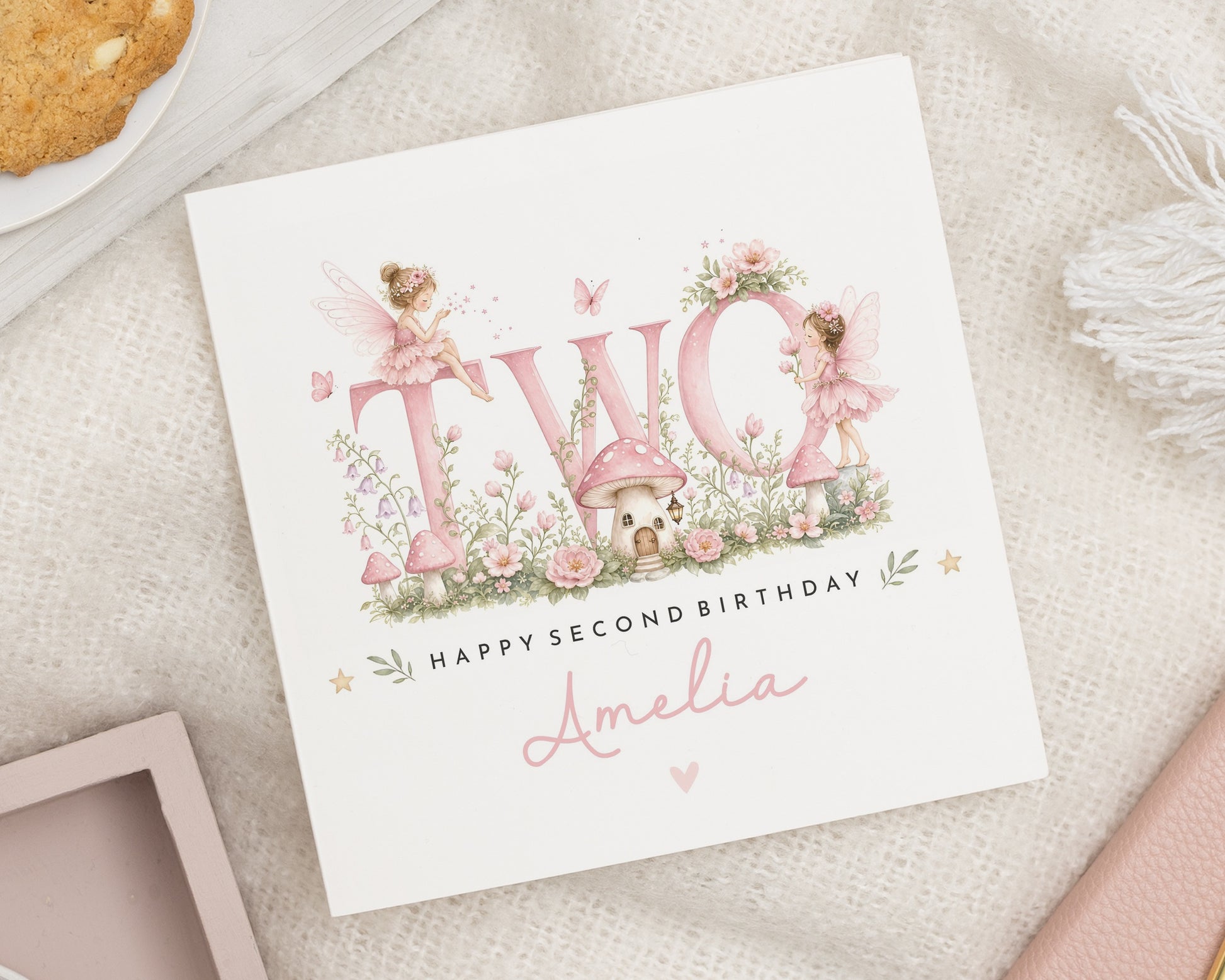 2nd Birthday Card for Girl, Second Birthday Card, Personalised Birthday Card, Fairy Birthday Card for Daughter, Granddaughter Card
