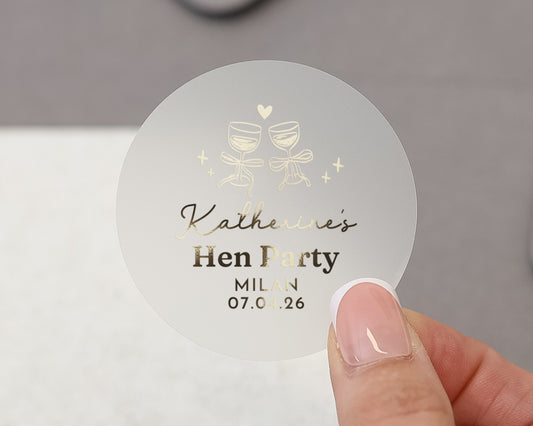 Hen Party Sticker, Personalised Hen Party Sticker, Gold Foil Hen Party Label, Custom Hen Do Sticker, Bridesmaid Gift Sticker