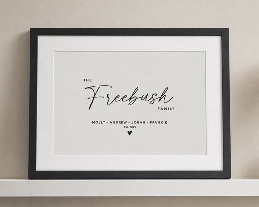 Personalised Family Name Print, Black and White Wall Art, Family Gift, New Home Gift, House Warming Gift, Living Room Art