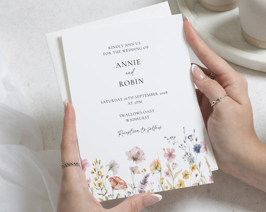 Wildflower Wedding Invitations, Watercolour Floral Wedding Invite, Botanical Garden Wedding Stationery, Personalised Invitation Suite