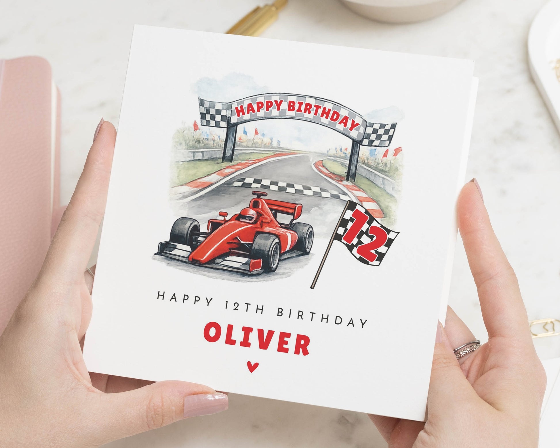 12th Birthday Card for Boy, Racing Car Birthday Card, Personalised Birthday Card for Son, 12th Birthday Card for Him, Formula Car Card